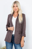 Elegance Open Front Roll Up Suede Blazer