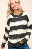 STRIPE DISTRESSED OVERSIZED SWEATER KNIT TOP