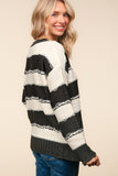 STRIPE DISTRESSED OVERSIZED SWEATER KNIT TOP