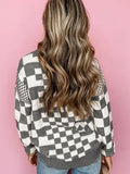 Cozy Checkered Drop Shoulder Round Neck Sweater