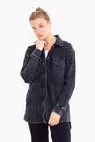 Waffle Knit Mineral-Washed Button Down Jacket