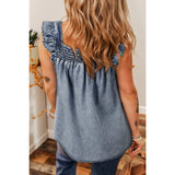 Sky Blue Cut Ruffled Denim Tank Top