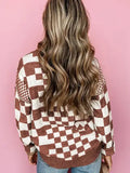 Cozy Checkered Drop Shoulder Round Neck Sweater