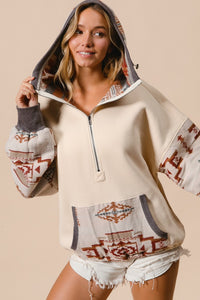 FLEECE AND AZTEC MIX AND MATCH HOODIE TOP