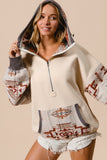 FLEECE AND AZTEC MIX AND MATCH HOODIE TOP