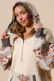 FLEECE AND AZTEC MIX AND MATCH HOODIE TOP