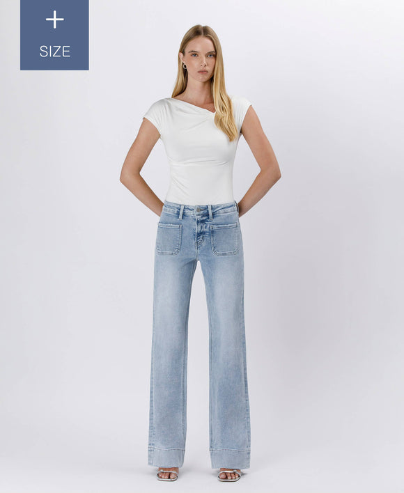 PLUS SIZE HIGH RISE TROUSER HEM FLARE JEANS