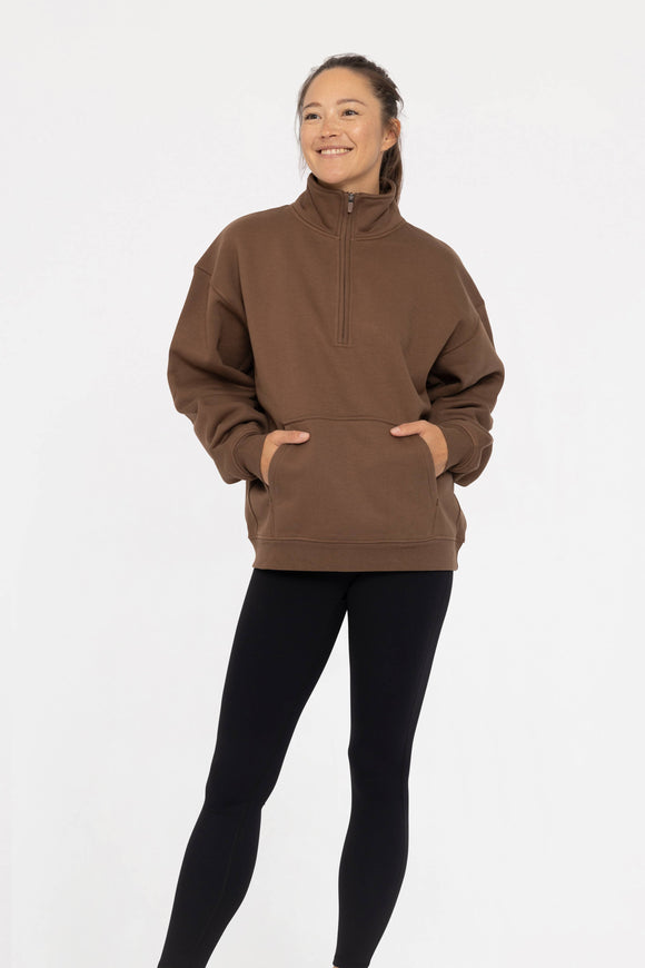 Cotton Blend Fleece Mock Neck Pullover Sweater