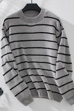 KNITTED STRIPED CREW NECK LONG-SLEEVED SWEATER