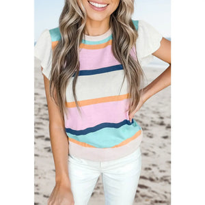 Striped Color Block Flutter Sleeve Sweater Closes 3/31