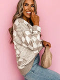 Cozy Checkered Drop Shoulder Round Neck Sweater