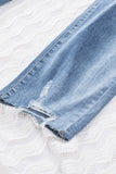 Sky Blue Distressed Holes Frayed Hem Plus Size Jeans