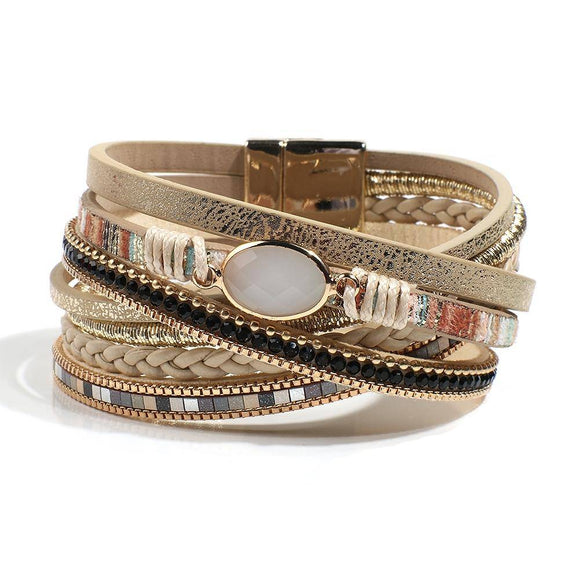 Boho Leather Wrap Bracelet With Magnetic Clasp