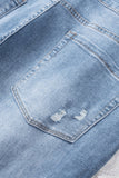 Sky Blue Distressed Holes Frayed Hem Plus Size Jeans